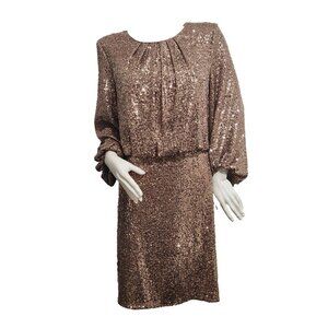 Women's Vince Camuto 3/4 Balloon Sleeve Crew Neck Sequin Dress Copper S 12 (CJ7)